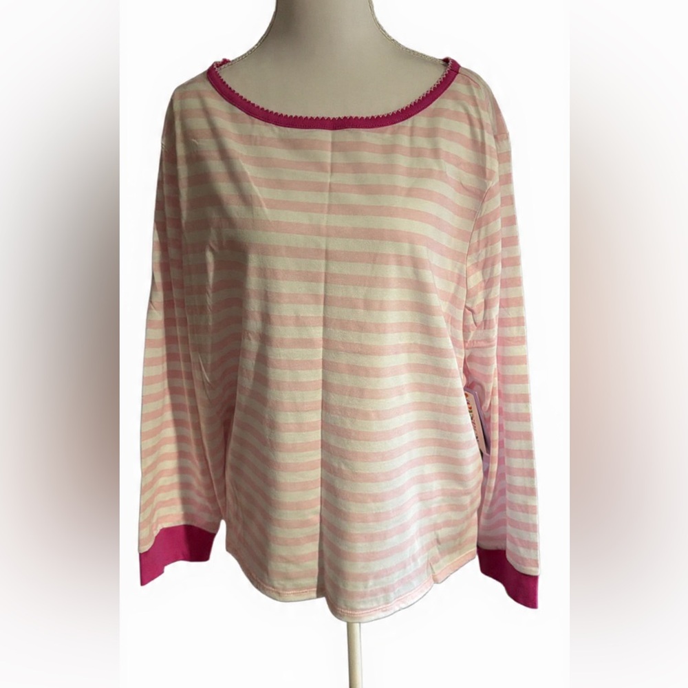 White and Pink Striped Long Sleeve Women's Top